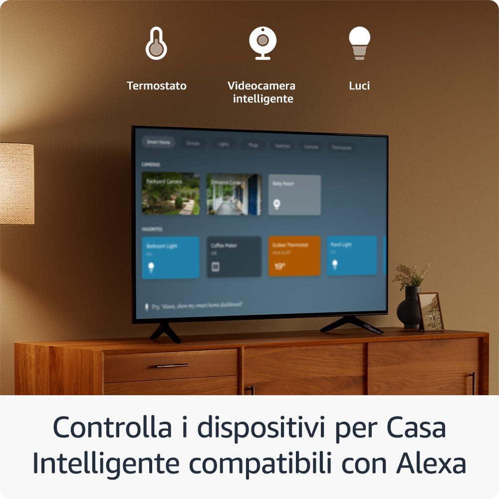 Amazon Fire TV Stick HD (Ultimo modello), TV gratuita e in diretta, telecomando vocale Alexa, controlli per Casa Intelligente, streaming HD